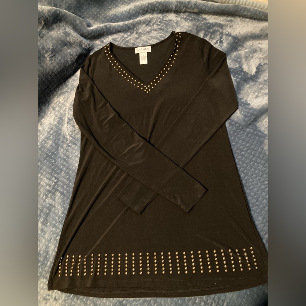 Carmen, small, super cute, soft, long sleeve, black top with cute details